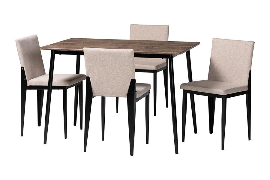 Baxton Studio Bishop Industrial Beige Fabric and Metal Dining Set FredCo