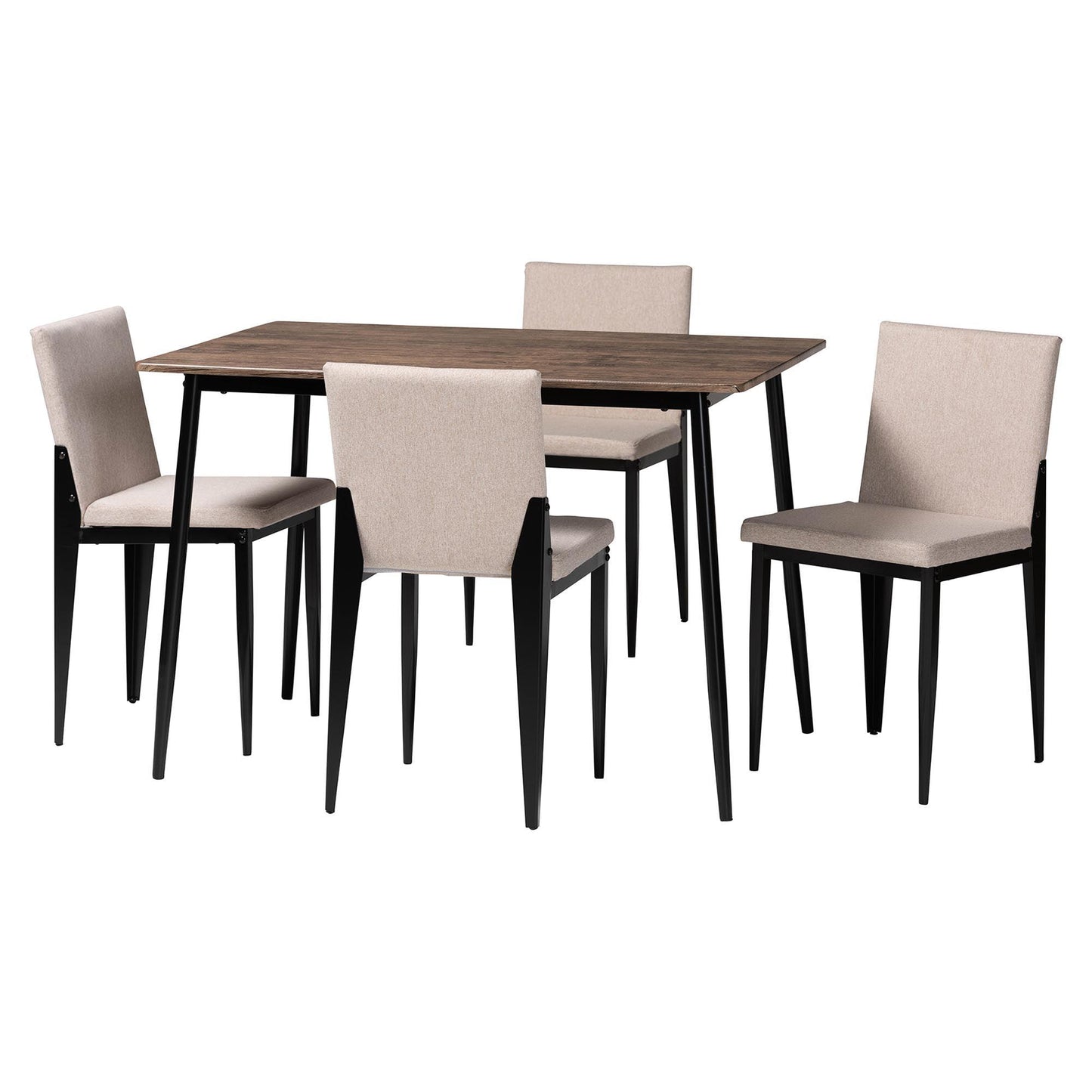 Baxton Studio Bishop Industrial Beige Fabric and Metal Dining Set FredCo