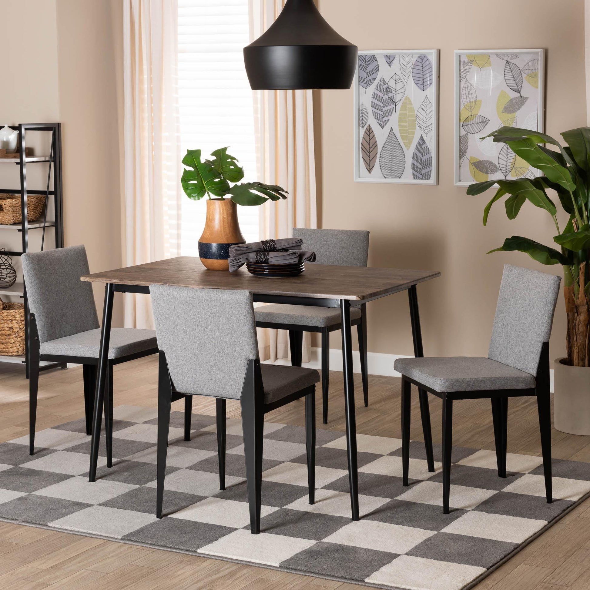 Baxton Studio Bishop Industrial Grey Fabric and Metal Dining Set FredCo