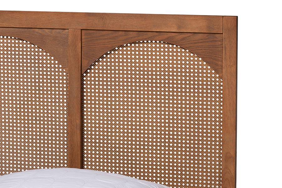 Baxton Studio Blossom Classic and Traditional Ash Walnut Finished Wood and Rattan Platform Bed FredCo