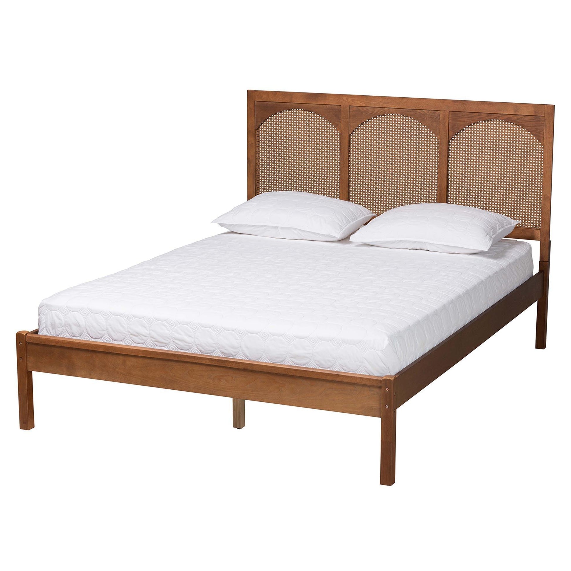 Baxton Studio Blossom Classic and Traditional Ash Walnut Finished Wood and Rattan Platform Bed FredCo