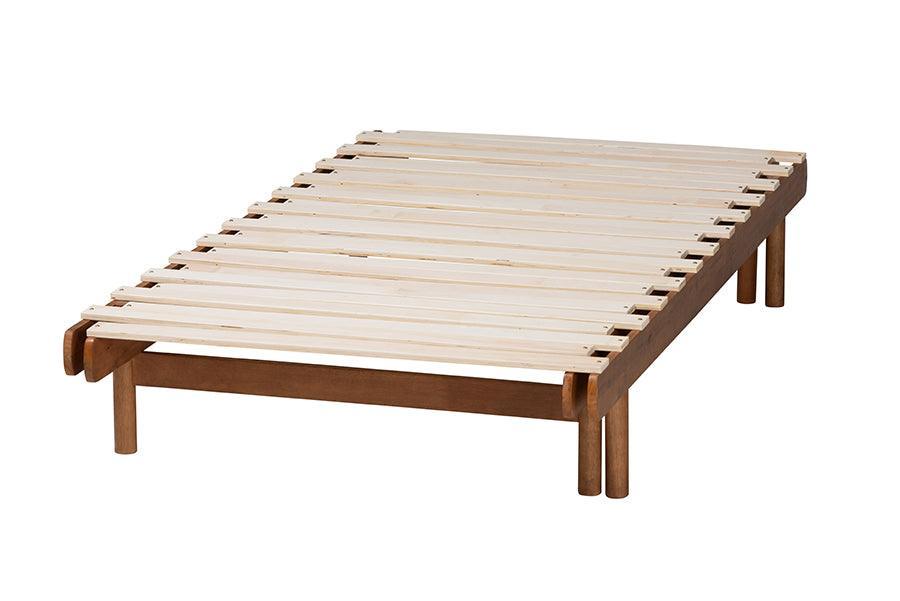 Baxton Studio Bolivia Mid-Century Modern Walnut Brown Wood Expandable Twin to King Bed Frame FredCo