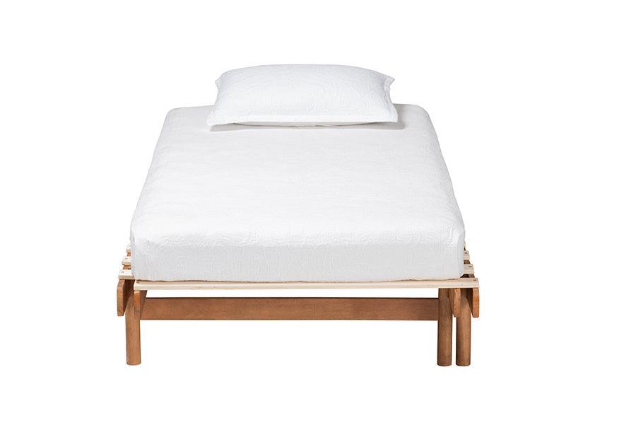 Baxton Studio Bolivia Mid-Century Modern Walnut Brown Wood Expandable Twin to King Bed Frame FredCo