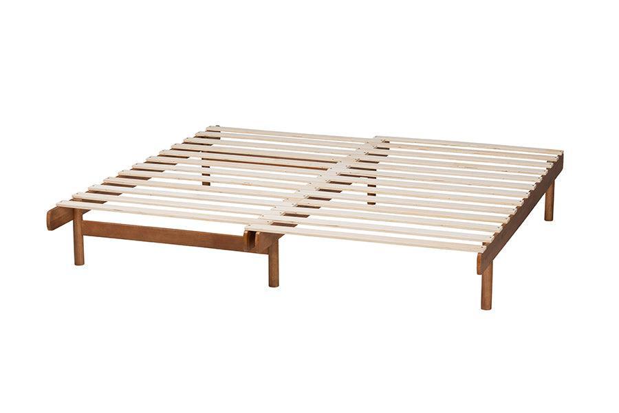 Baxton Studio Bolivia Mid-Century Modern Walnut Brown Wood Expandable Twin to King Bed Frame FredCo