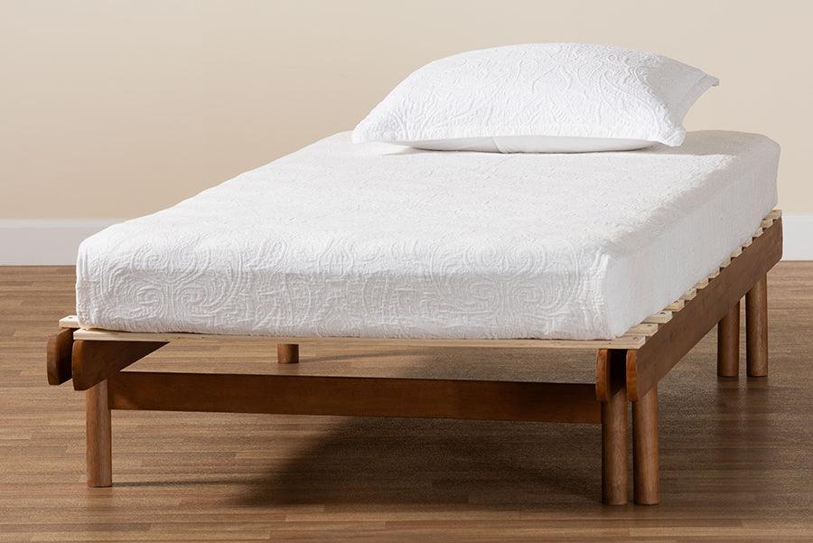 Baxton Studio Bolivia Mid-Century Modern Walnut Brown Wood Expandable Twin to King Bed Frame FredCo