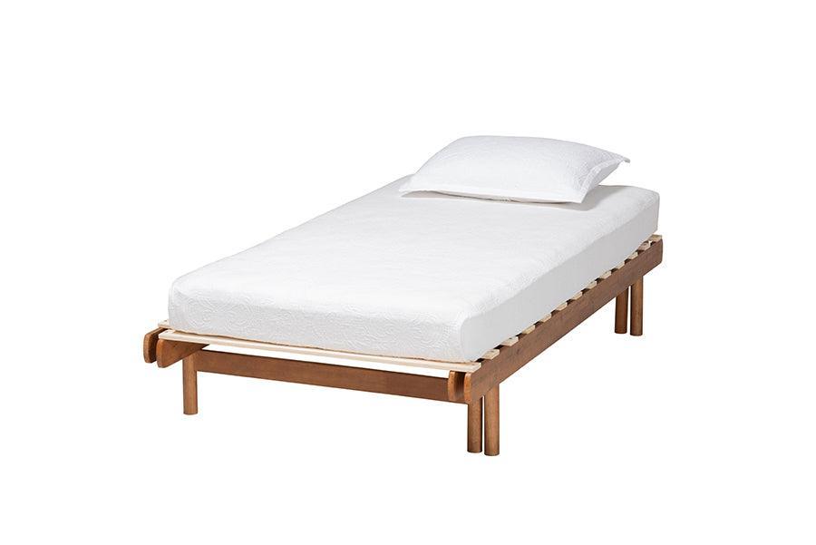 Baxton Studio Bolivia Mid-Century Modern Walnut Brown Wood Expandable Twin to King Bed Frame FredCo