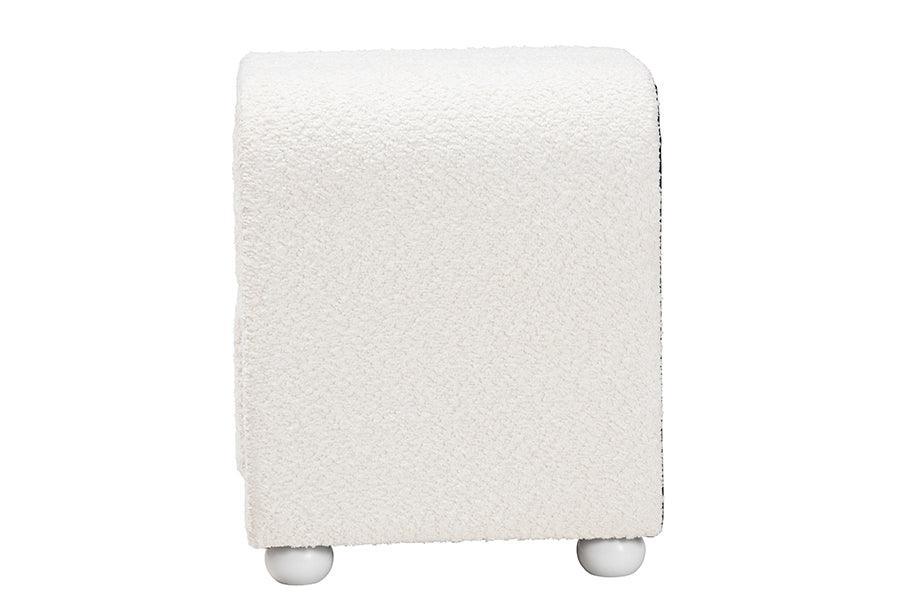 Baxton Studio Bonilla Modern White Teddy-Bear Fabric and Rubberwood 2-Drawer Nightstand FredCo