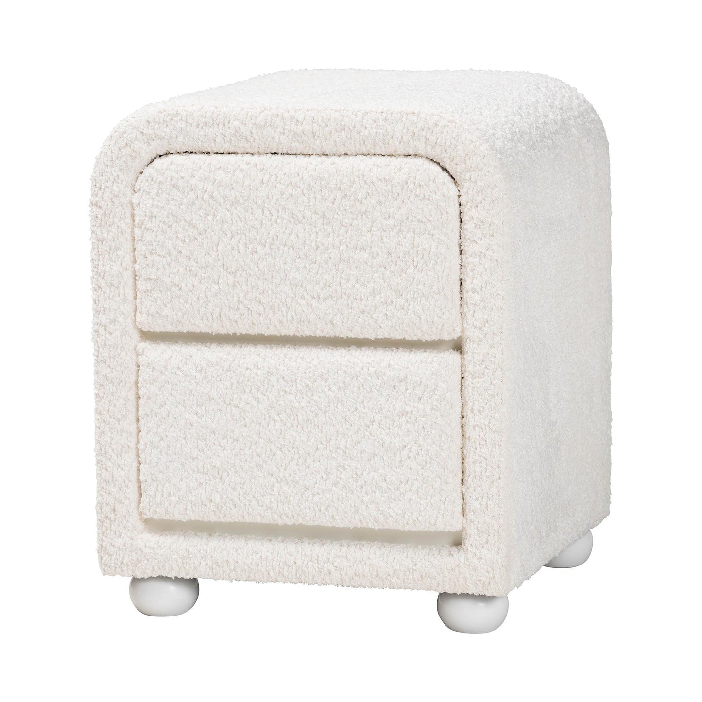 Baxton Studio Bonilla Modern White Teddy-Bear Fabric and Rubberwood 2-Drawer Nightstand FredCo