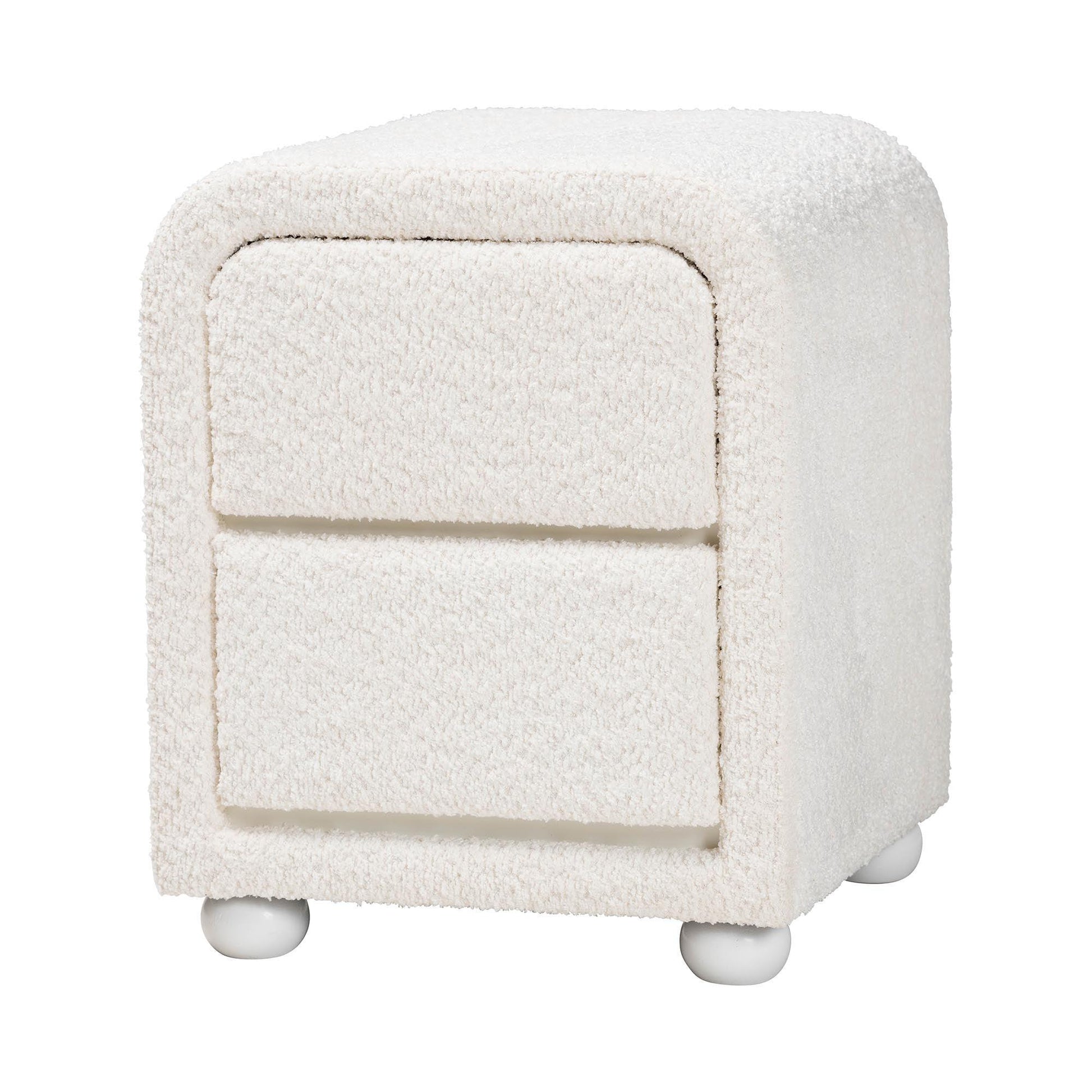 Baxton Studio Bonilla Modern White Teddy-Bear Fabric and Rubberwood 2-Drawer Nightstand FredCo