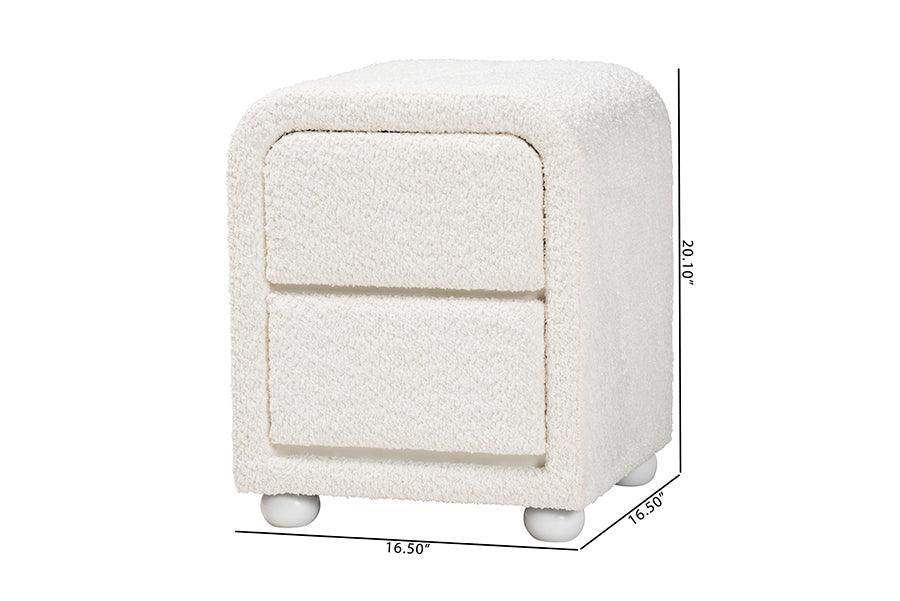 Baxton Studio Bonilla Modern White Teddy-Bear Fabric and Rubberwood 2-Drawer Nightstand FredCo