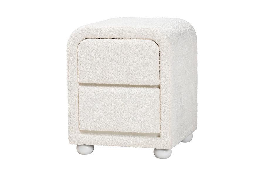 Baxton Studio Bonilla Modern White Teddy-Bear Fabric and Rubberwood 2-Drawer Nightstand FredCo