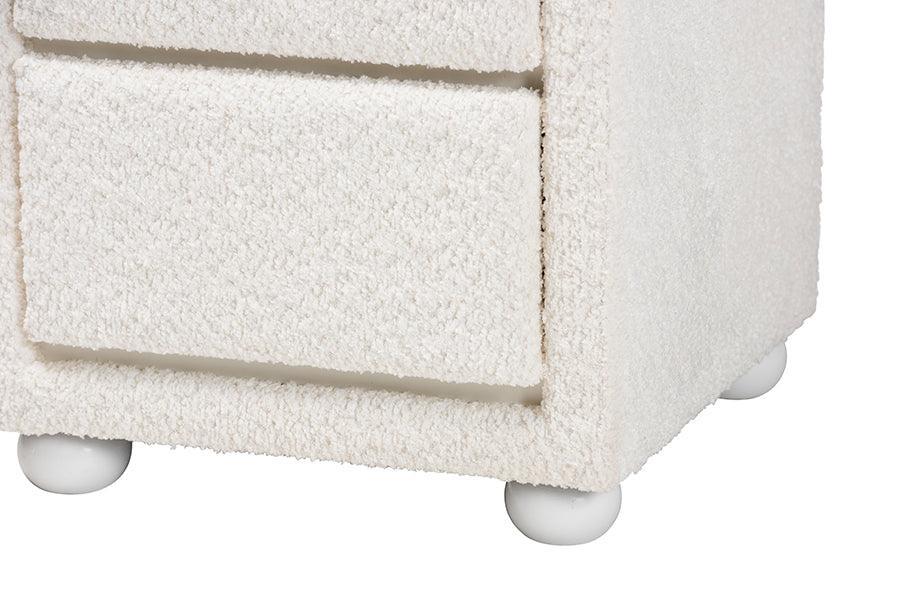 Baxton Studio Bonilla Modern White Teddy-Bear Fabric and Rubberwood 2-Drawer Nightstand FredCo