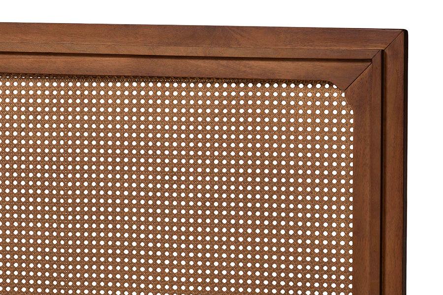 Baxton Studio Boris Mid-Century Modern Ash Walnut Woven Rattan Queen Size Bed FredCo