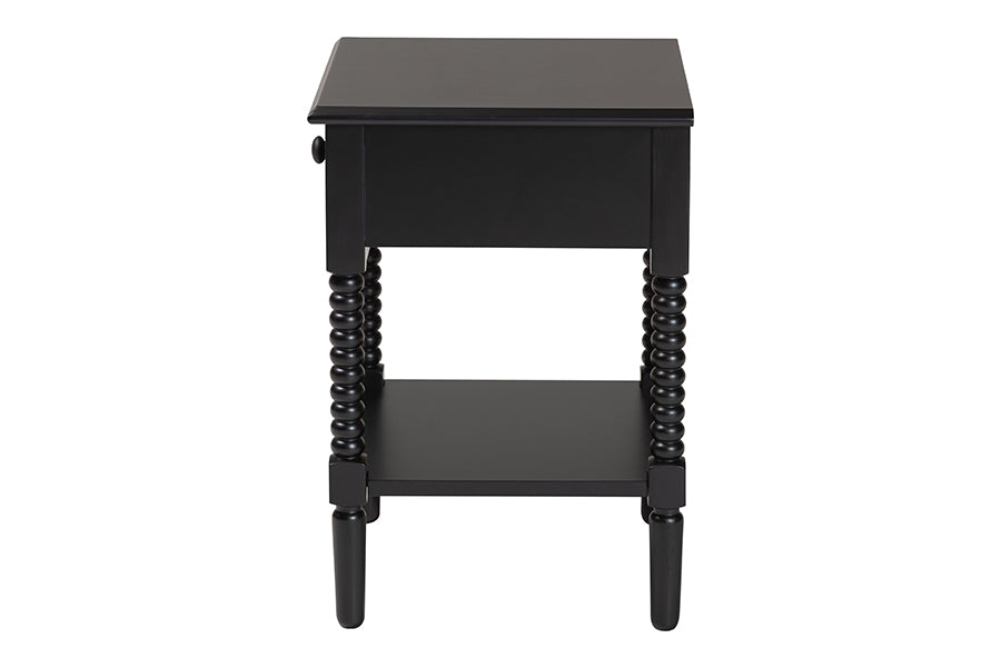 Baxton Studio Braith Farmhouse Black Spindle Wood 1-Drawer Nightstand FredCo