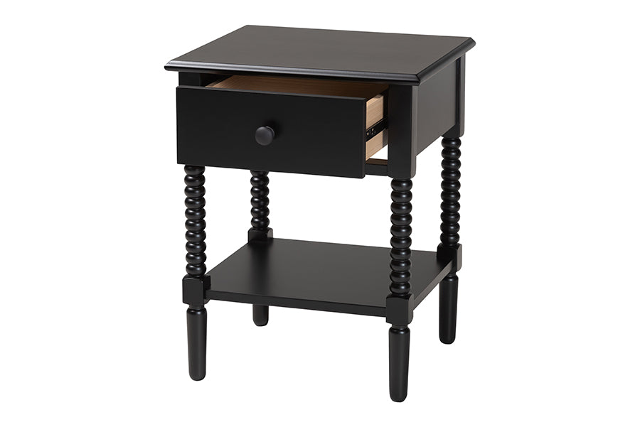 Baxton Studio Braith Farmhouse Black Spindle Wood 1-Drawer Nightstand FredCo