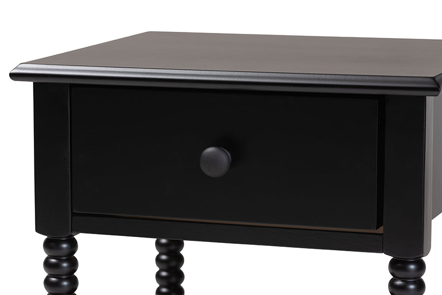 Baxton Studio Braith Farmhouse Black Spindle Wood 1-Drawer Nightstand FredCo