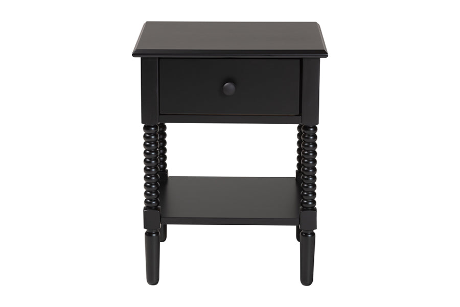 Baxton Studio Braith Farmhouse Black Spindle Wood 1-Drawer Nightstand FredCo