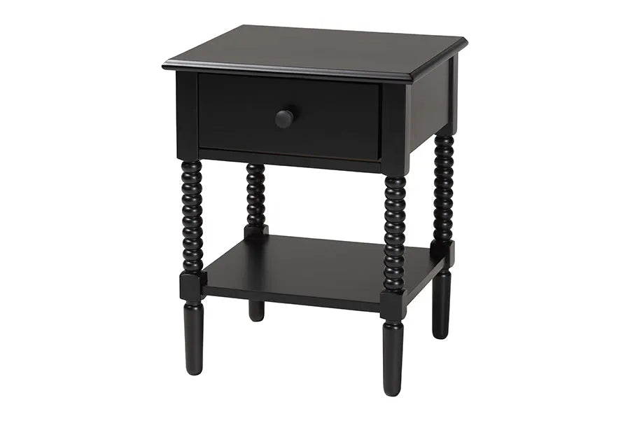 Baxton Studio Braith Farmhouse Black Spindle Wood 1-Drawer Nightstand FredCo
