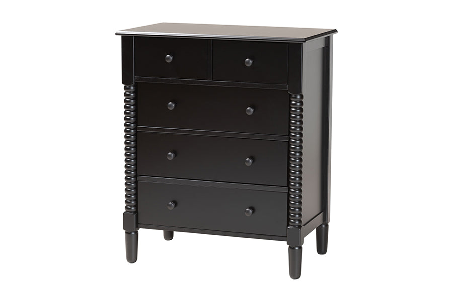Baxton Studio Braith Farmhouse Black Spindle Wood 5-Drawer Chest FredCo