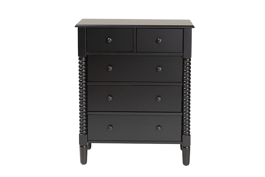 Baxton Studio Braith Farmhouse Black Spindle Wood 5-Drawer Chest FredCo