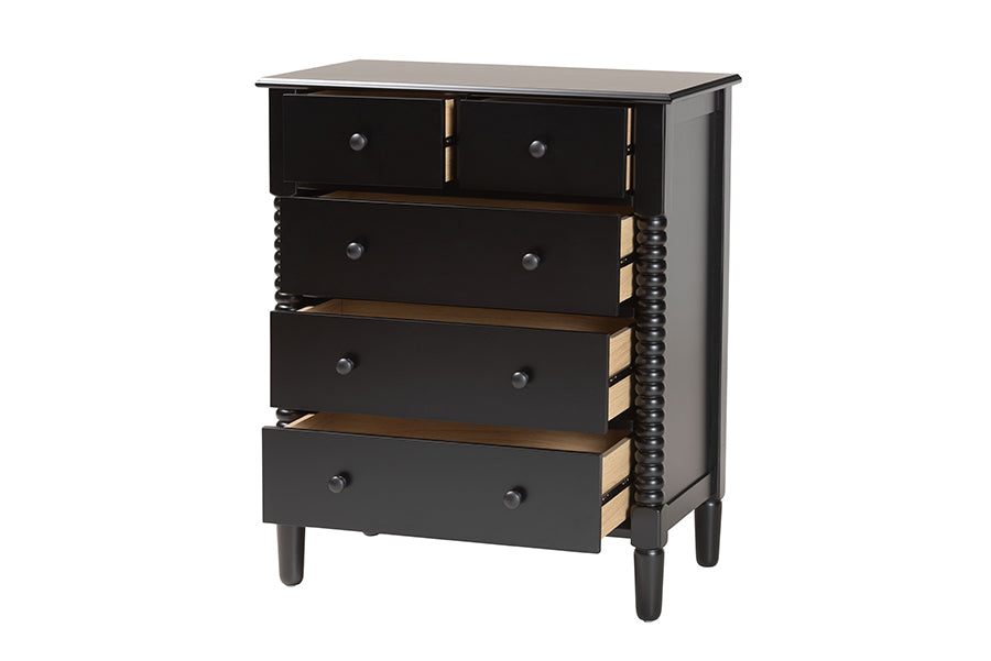 Baxton Studio Braith Farmhouse Black Spindle Wood 5-Drawer Chest FredCo
