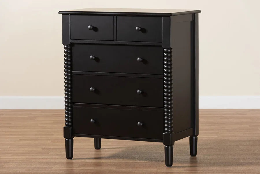 Baxton Studio Braith Farmhouse Black Spindle Wood 5-Drawer Chest FredCo