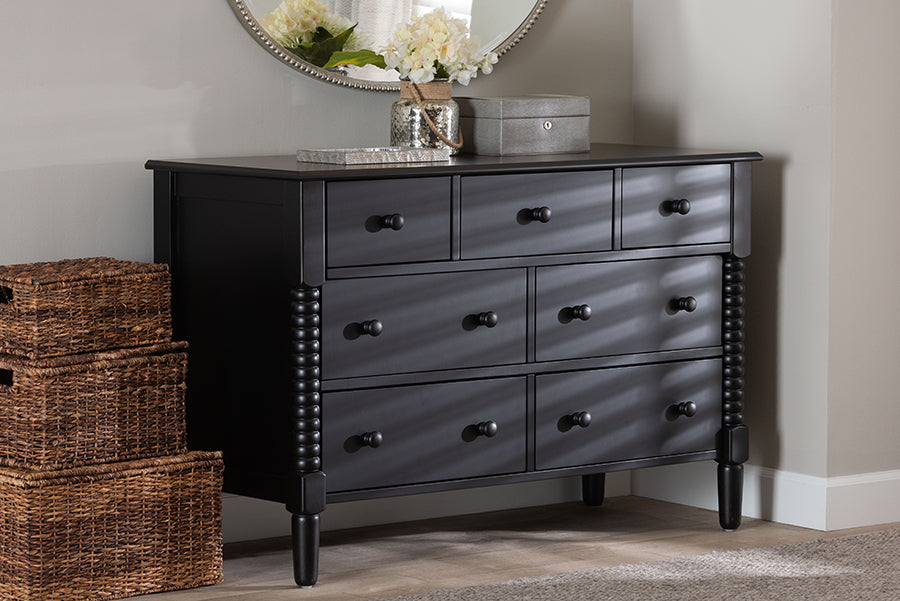 Baxton Studio Braith Farmhouse Black Spindle Wood 7-Drawer Dresser FredCo