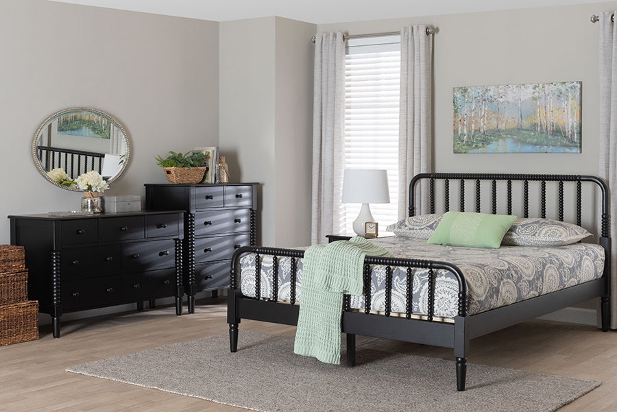 Baxton Studio Braith Farmhouse Black Spindle Wood King Size 4-Piece Bedroom Set FredCo