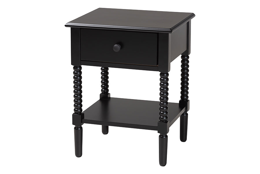 Baxton Studio Braith Farmhouse Black Spindle Wood King Size 4-Piece Bedroom Set with Two Nightstands FredCo