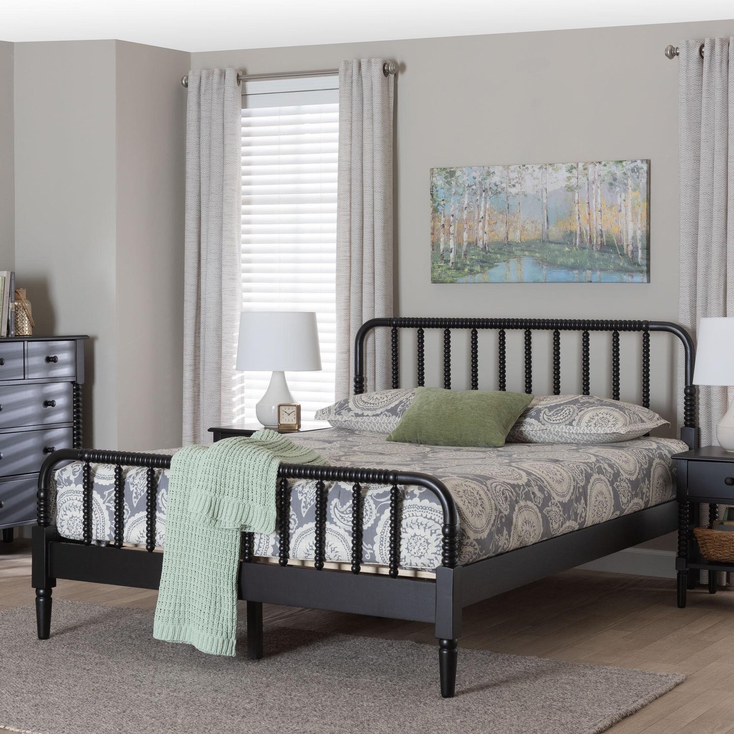 Baxton Studio Braith Farmhouse Black Spindle Wood King Size Platform Bed FredCo