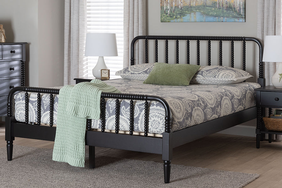 Baxton Studio Braith Farmhouse Black Spindle Wood Queen Size Platform Bed FredCo