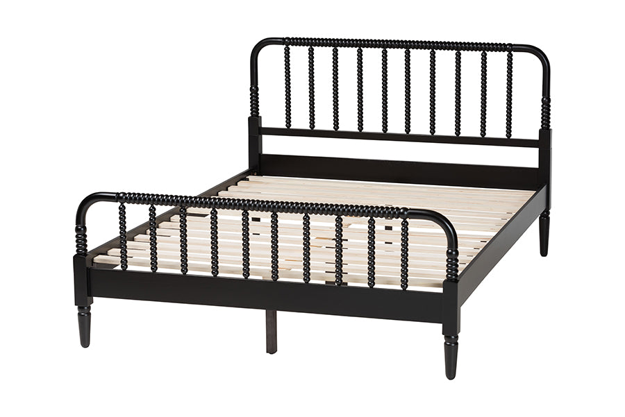 Baxton Studio Braith Farmhouse Black Spindle Wood Queen Size Platform Bed FredCo
