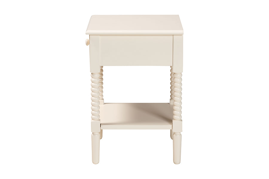 Baxton Studio Braith Farmhouse Ivory Spindle Wood 1-Drawer Nightstand FredCo