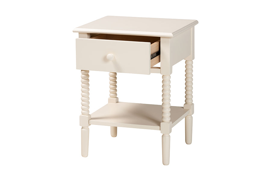 Baxton Studio Braith Farmhouse Ivory Spindle Wood 1-Drawer Nightstand FredCo