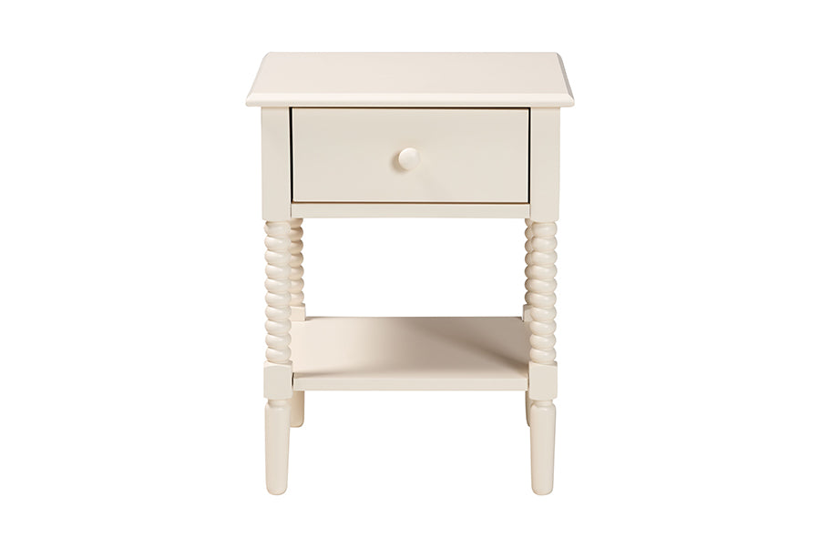 Baxton Studio Braith Farmhouse Ivory Spindle Wood 1-Drawer Nightstand FredCo