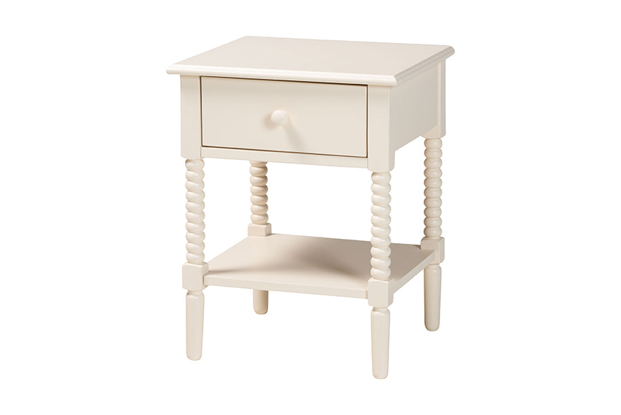 Baxton Studio Braith Farmhouse Ivory Spindle Wood 1-Drawer Nightstand FredCo