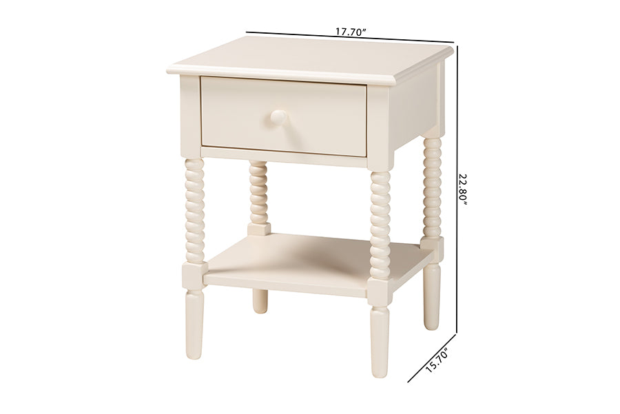 Baxton Studio Braith Farmhouse Ivory Spindle Wood 1-Drawer Nightstand FredCo