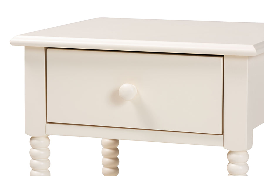 Baxton Studio Braith Farmhouse Ivory Spindle Wood 1-Drawer Nightstand FredCo