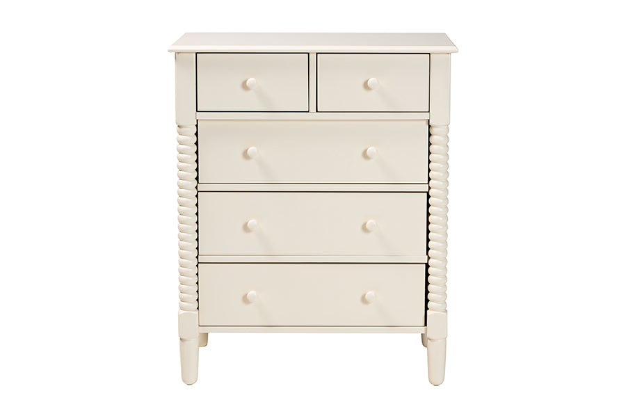 Baxton Studio Braith Farmhouse Ivory Spindle Wood 5-Drawer Chest FredCo
