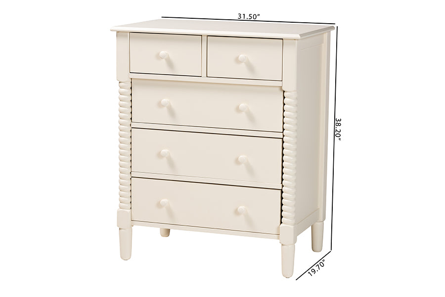 Baxton Studio Braith Farmhouse Ivory Spindle Wood 5-Drawer Chest FredCo