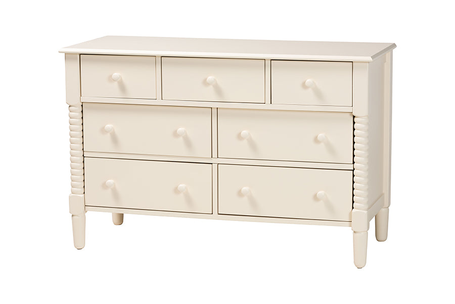 Baxton Studio Braith Farmhouse Ivory Spindle Wood 7-Drawer Dresser FredCo