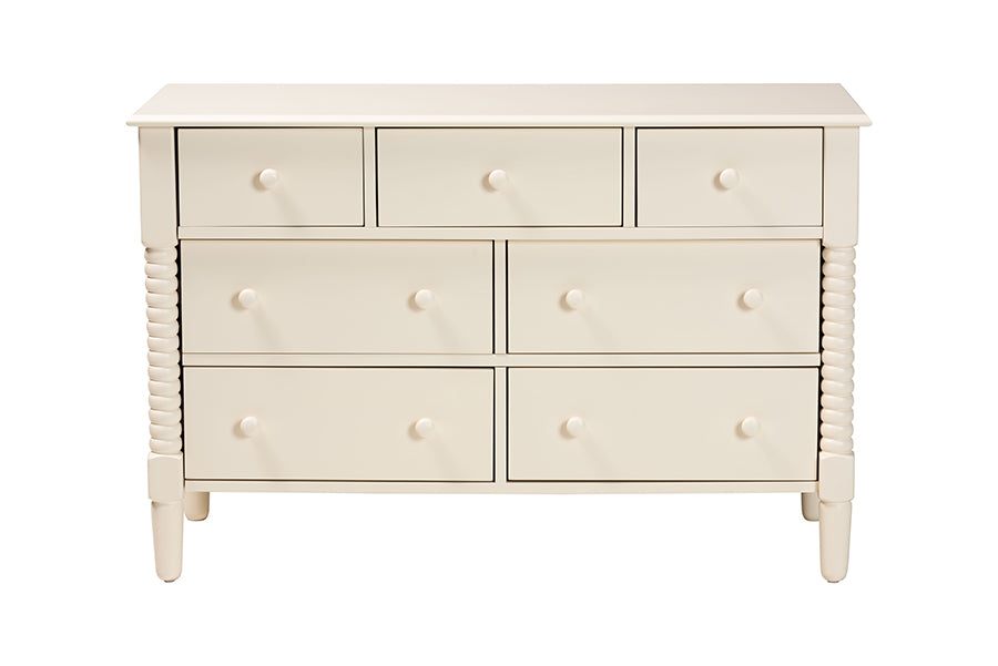 Baxton Studio Braith Farmhouse Ivory Spindle Wood 7-Drawer Dresser FredCo