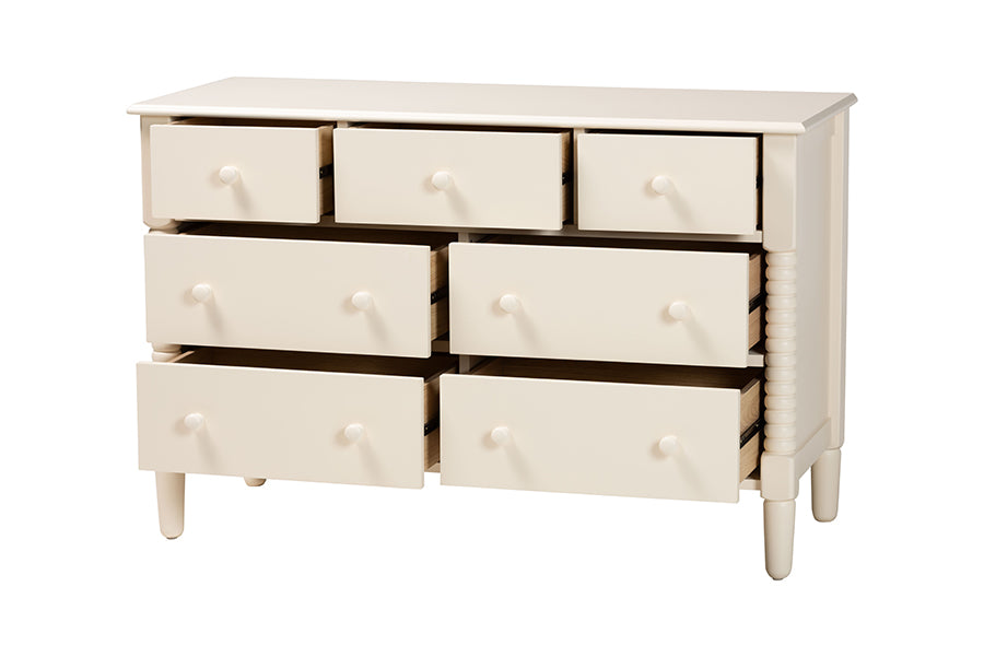 Baxton Studio Braith Farmhouse Ivory Spindle Wood 7-Drawer Dresser FredCo