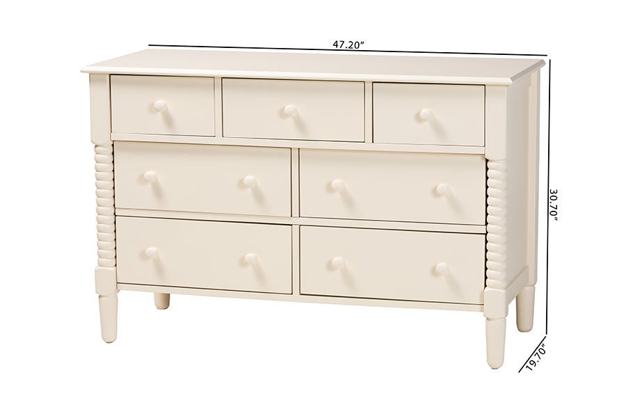 Baxton Studio Braith Farmhouse Ivory Spindle Wood 7-Drawer Dresser FredCo