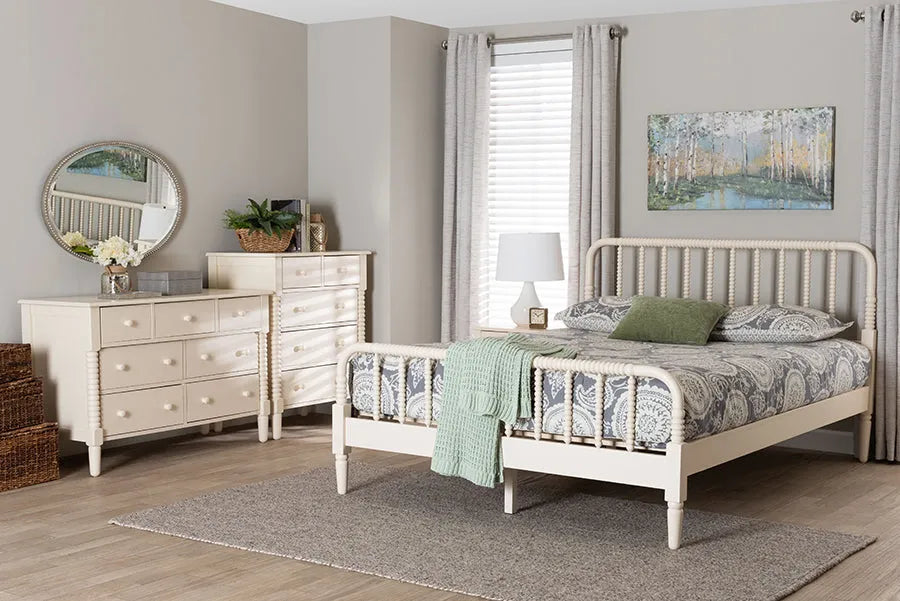 Baxton Studio Braith Farmhouse Ivory Spindle Wood King Size 4-Piece Bedroom Set FredCo