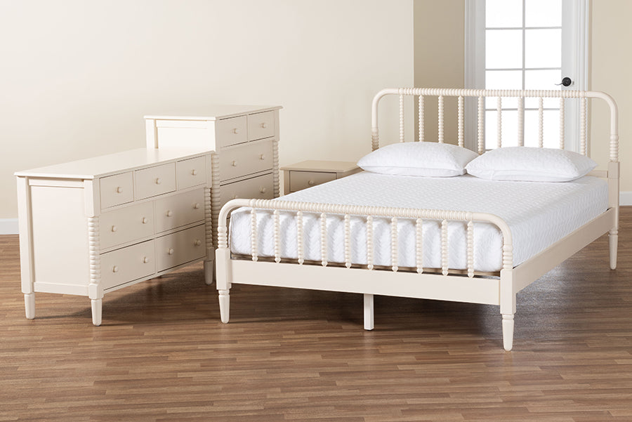 Baxton Studio Braith Farmhouse Ivory Spindle Wood King Size 4-Piece Bedroom Set FredCo