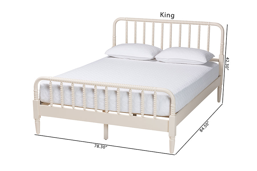 Baxton Studio Braith Farmhouse Ivory Spindle Wood King Size Platform Bed FredCo