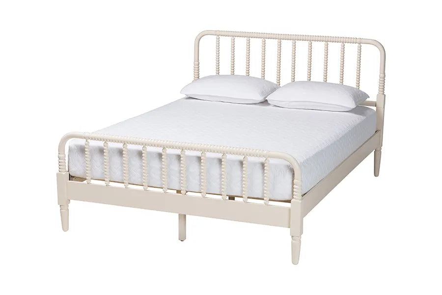 Baxton Studio Braith Farmhouse Ivory Spindle Wood Queen Size 4-Piece Bedroom Set FredCo