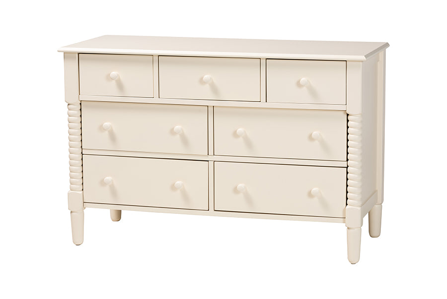 Baxton Studio Braith Farmhouse Ivory Spindle Wood Queen Size 4-Piece Bedroom Set with Two Nightstands FredCo