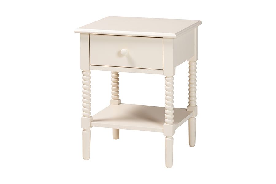 Baxton Studio Braith Farmhouse Ivory Spindle Wood Queen Size 4-Piece Bedroom Set with Two Nightstands FredCo